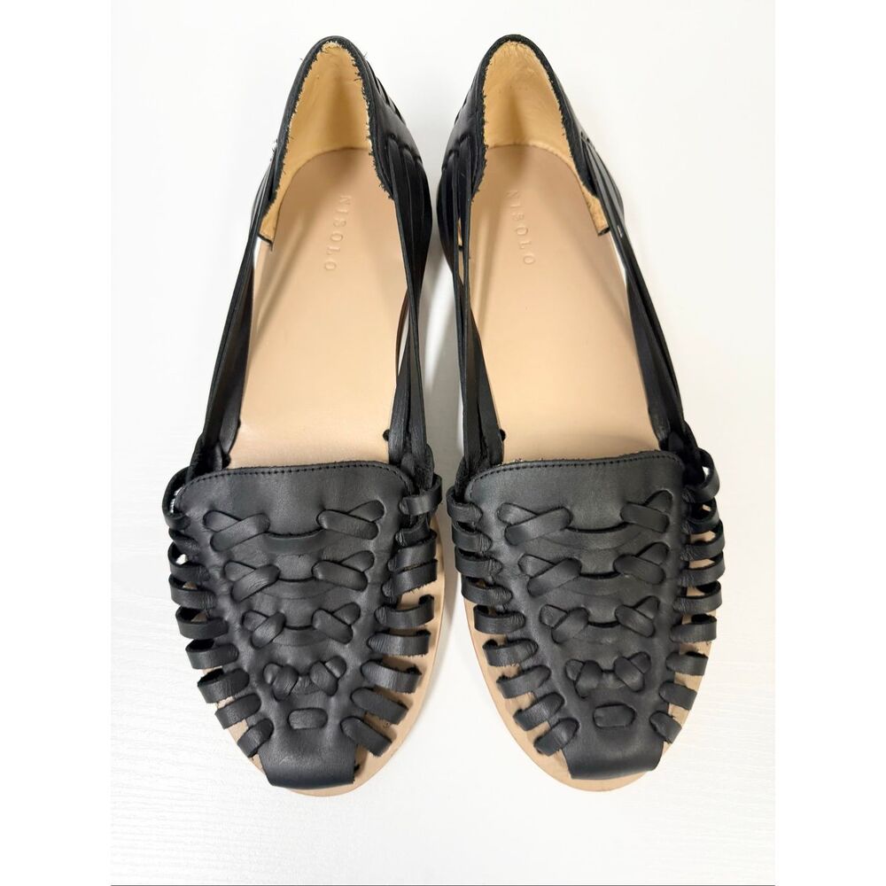 Nisolo Black Woven Leather Slip-On Flats
